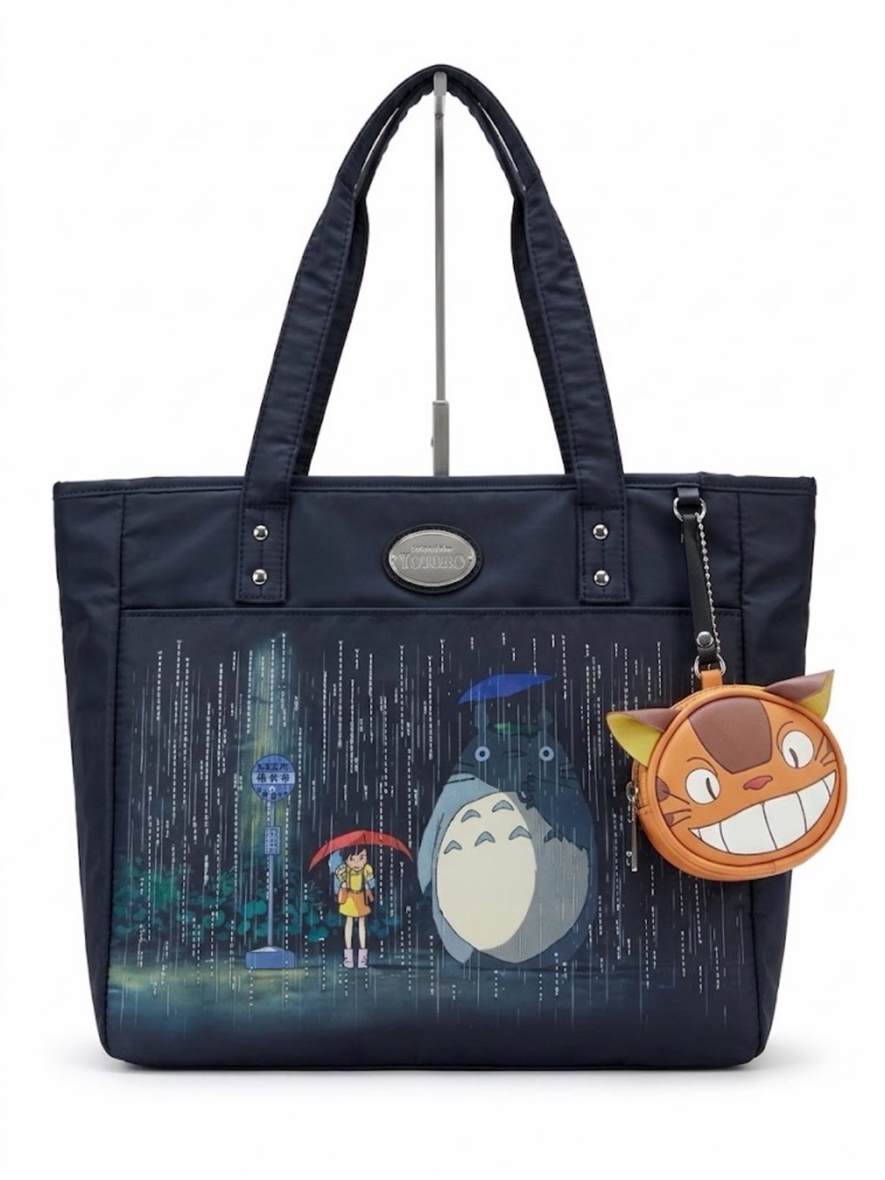 New My Neighbor Totoro Graphic Tote Bag with Cat Bus Charm Navy - Studio Ghibli